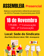 Prestação de contas e Previsão Orçamentária 2026: Sindicato realiza Assembleia no dia 18 de novembro Prestação de contas e Previsão Orçamentária 2026: Sindicato realiza Assembleia no dia 18 de novembro