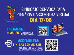 Campanha Nacional: Sindicato convoca para plenária e assembleia virtual nesta segunda-feira (17). Participe! Campanha Nacional: Sindicato convoca para plenária e assembleia virtual nesta segunda-feira (17). Participe!