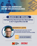 Sindicato recebe representante da FETEC-CUT/SP na CEBB para visita às agências do Banco do Brasil