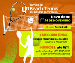 Prepare a raquete: 4º Torneio de Beach Tennis do Sindicato será no dia 14 de novembro Prepare a raquete: 4º Torneio de Beach Tennis do Sindicato será no dia 14 de novembro
